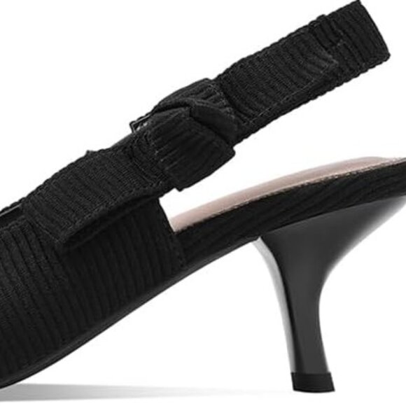 Erocalli Women's Low Kitten Bow Heels Slingback Dressy Pumps Pointed Closed Toe - Picture 2 of 4